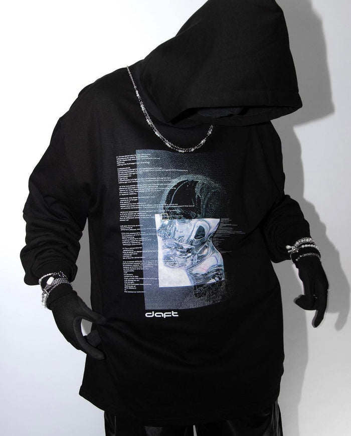 Black hoodie with a photographic custom print