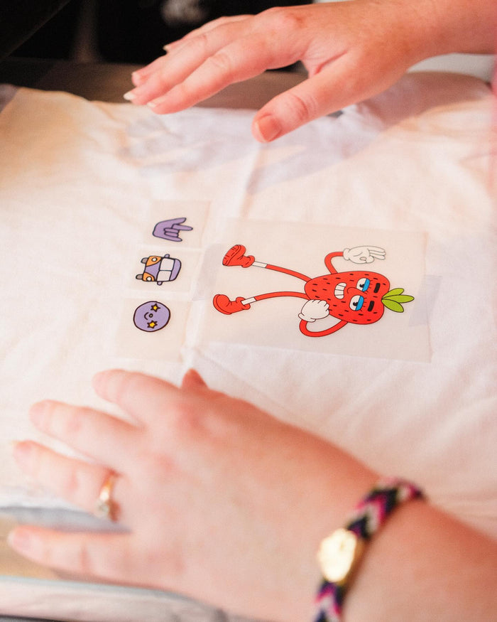 Close-up of colourful custom printed designs