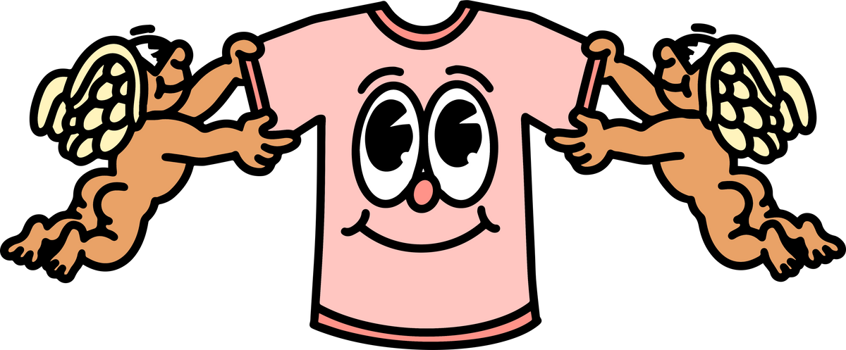 Halo Print Co cherub mascot, a cartoon cherub character